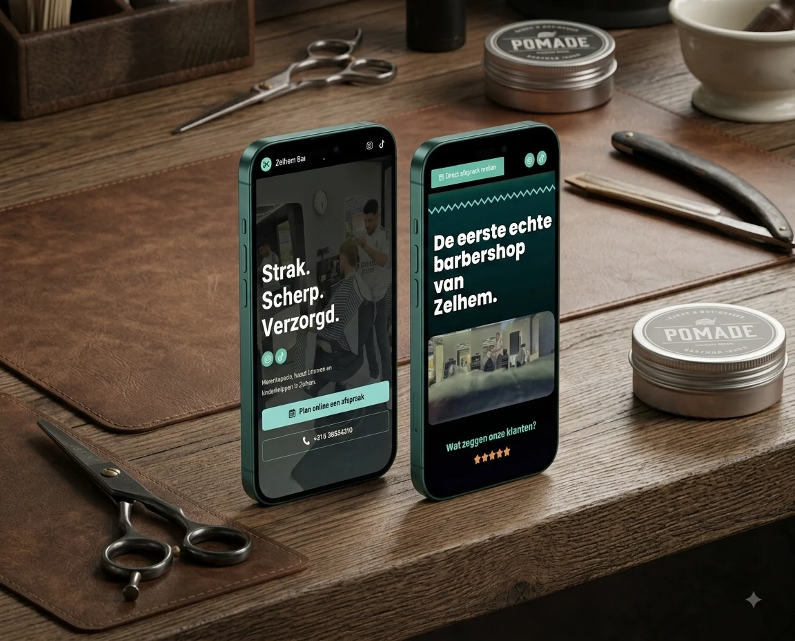 Mock-up van de Zelhem Barbershop website op twee telefoons